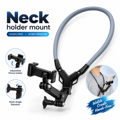 Hands-Free Magnetic & Flexible Neck Phone Holder Mount – 180° Adjustable POV Vlogging Bracket for Bike Riding, Unboxing, Cooking & Travel Recording